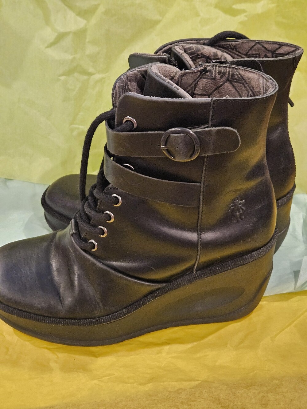 Fly London Women's Black Lace-Up Ankle Boots with Buckle Strap - Picture 6 of 6